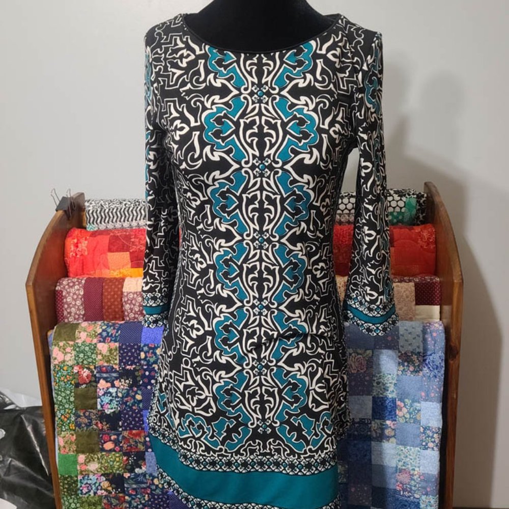 Teal and Black Tunic Mini Dress